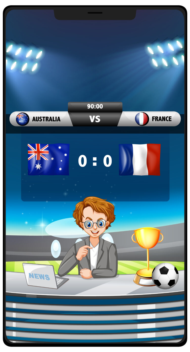 Football match score news on smartphone screen isolated